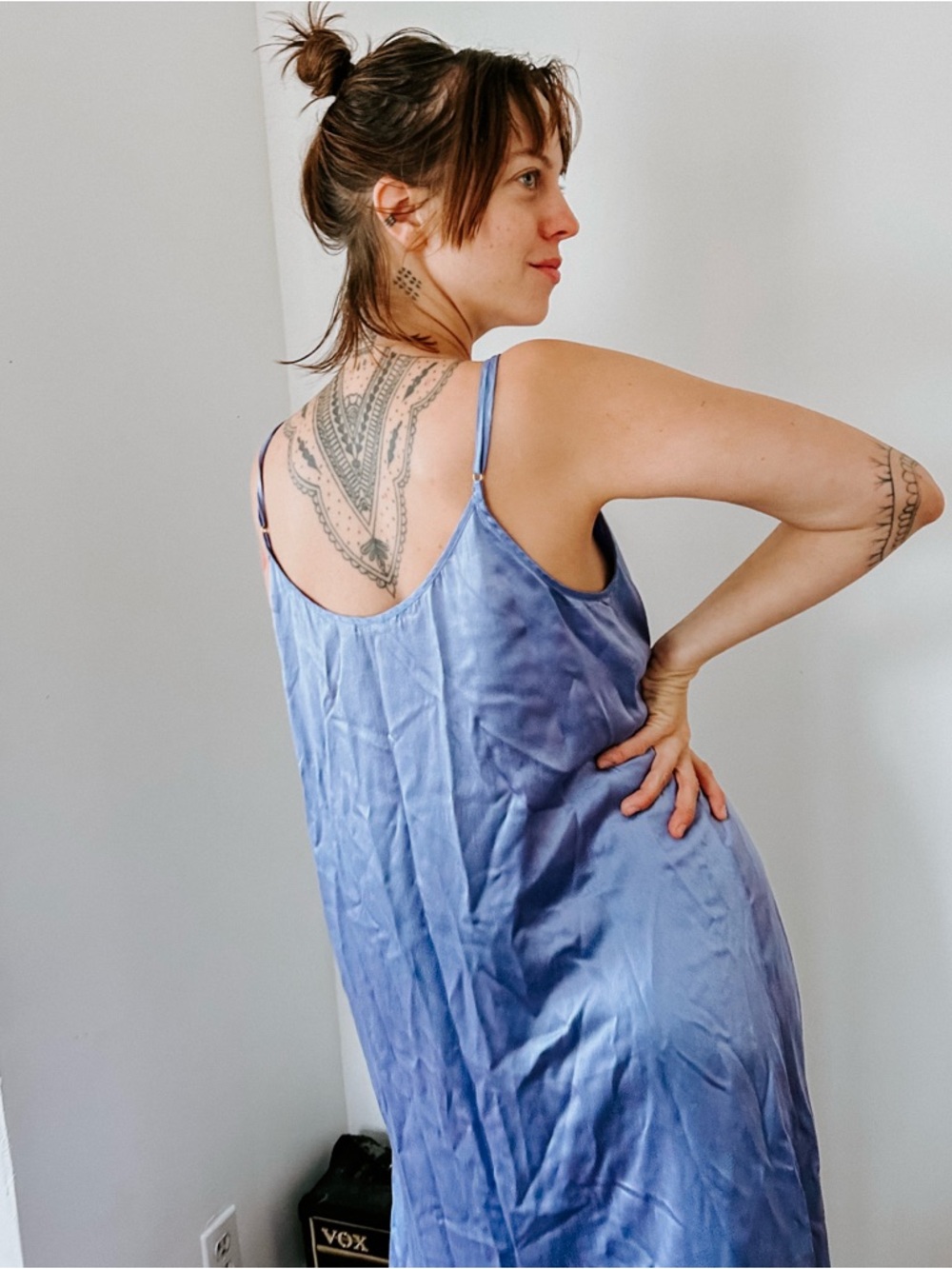 Light Blue Ombre Slip Midi Dress with Spaghetti Straps - Picture 3 of 6